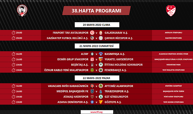 Spor Toto Süper Lig 38. hafta programı açıklandı	